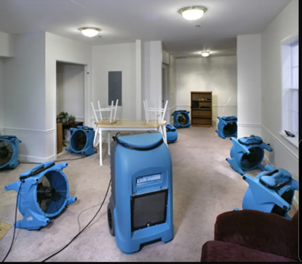 Air movers and dehumidifier setup for Water Extraction & Removal in Upton
